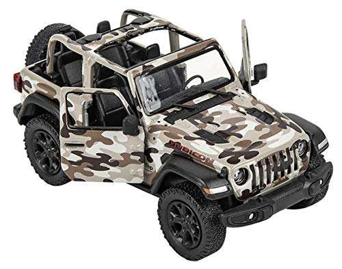 KiNSMART - 1/34 Scale Model Compatible with Jeep Wrangler Rubicon 2018 Camo Open Top (Beige) 2