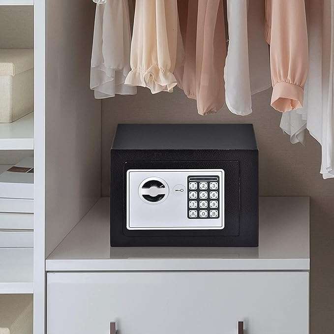 DMDENT Digital Safe Locker for Home, Office, Hotel – Electronic Digital Safe Box Reset Code Lock – Jewellery, Money Valuables Goods Safe (Black, 1PCs) 4