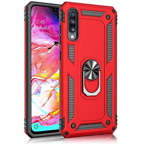 Fetrim Case for Galaxy A70, Dual Layer Shockproof Protection Phone Case with Rotation Ring Stand for Samsung Galaxy A70/A70S Red 2