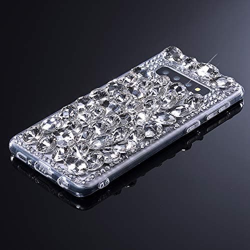 Galaxy S10 Plus Case,Galaxy S10 Plus Diamond Case Cover,ikasus 3D Handmade Bling Rhinestone Diamonds Luxury Sparkle Rhinestones Case Full Crystals Bling Diamond Case Cover for Galaxy S10 Plus,Silver 3