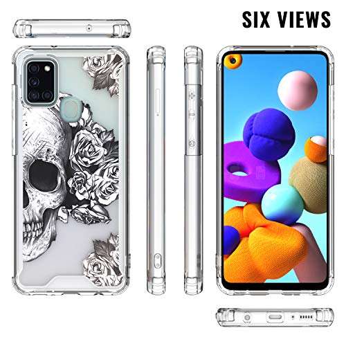 KWEICASE Cell Phone Case for Samsung Galaxy A21S, Samsung A21S Case Slim Soft Bumper Hard Clear Cover Transparent Shockproof Protective Case for Galaxy A21S, Skull 2