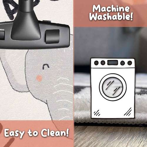 ABC Round Alphabet Nursery Rug, Soft Fluffy Carpet for Playroom, Bedroom, Classroom - Washable Non-Slip White Fuzzy for Girls & Boys, Kids Play Rug (Baby Elephant, White) (40in x 40in (100cm x 100cm)) 4