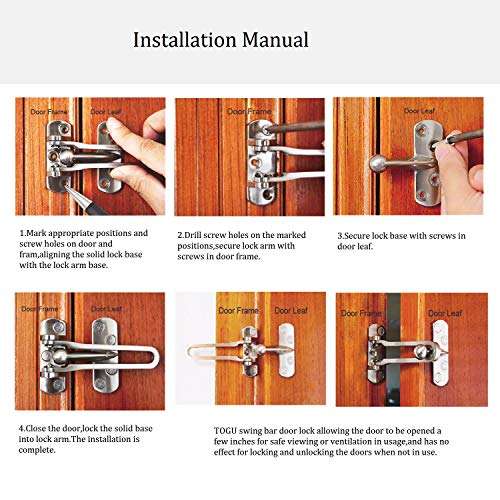 TOGU Security Door Chain Guard,Gate Latches Swing Bar Lock Door Guard for Home,Bedroom,Apartment,Hotel,Dormitory,Matte Black 3