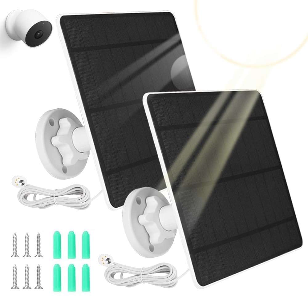 Solar Panel for Google Nest Camera 2 Pack, 5W 5V Solar Panel Charger Compatible with Google Nest Camera Outdoor & Indoor (Battery Version), 9.8ft Cable, IP65 Waterproof, 360° Adjustable Bracket 1