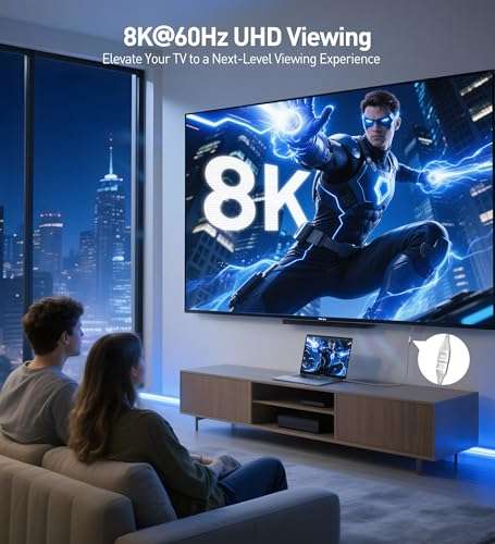 Cable Matters 48Gbps Ultra HD 8K HDMI Extension Cable - 3.3ft / 1m, Supports [8K@60Hz / 4K@240Hz with HDR], HDMI Male to Female Extender Cable, Titanium Silver 3