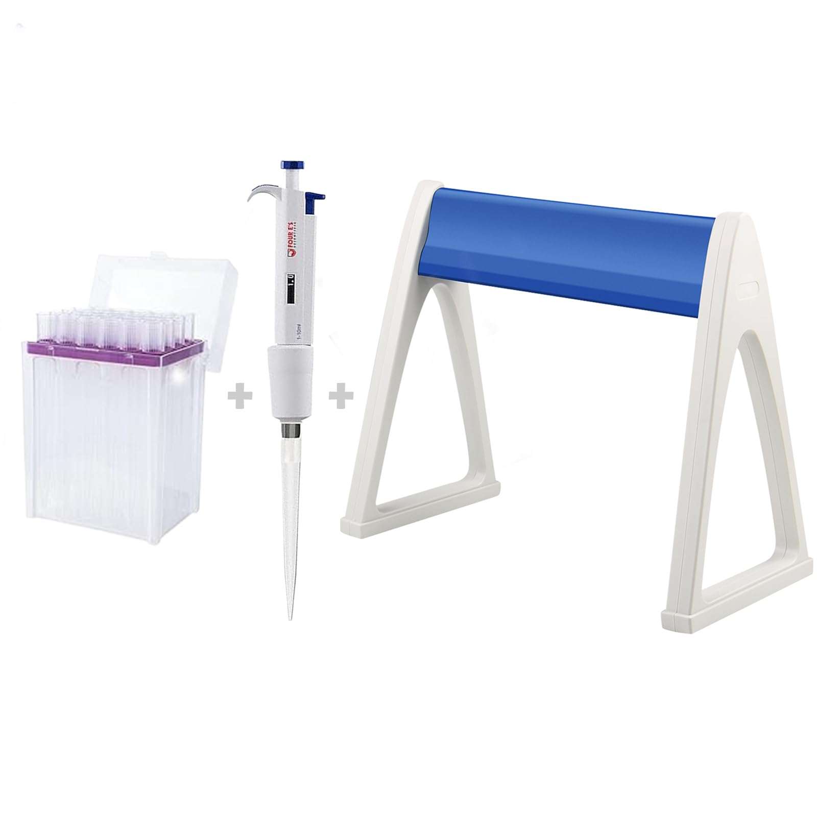 FOUR E'S SCIENTIFIC Laboratory Pipette Stand with 1-10ML Single-Channel Pipettor and 10ml Pipette Tips (1 Rack 24 Tips) 1