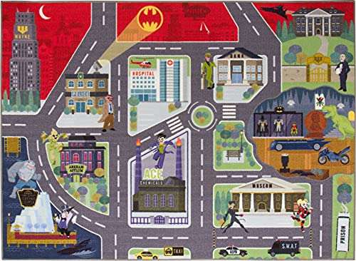 KC Cubs | Batman Gotham City™ Road Map Educational Learning & Game Area Rug Carpet for Kids and Children Bedrooms and Playroom 1