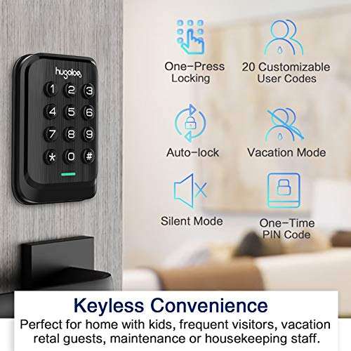 Keyless Entry Door Lock, Hugolog Electronic Keypad Deadbolt Auto Lock, Easy to Install and Program, Battery Backup for Front Door, Garage Door, Back and Side Door, Bedroom Door, Black … 2