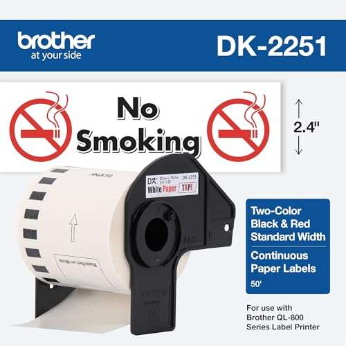 Brother Genuine DK-2251 Continuous Length Replacement Labels, Black/Red Label on White Paper Tape, Engineered with Excellence, 2.4” x 50 feet, 1 Roll per Box 3