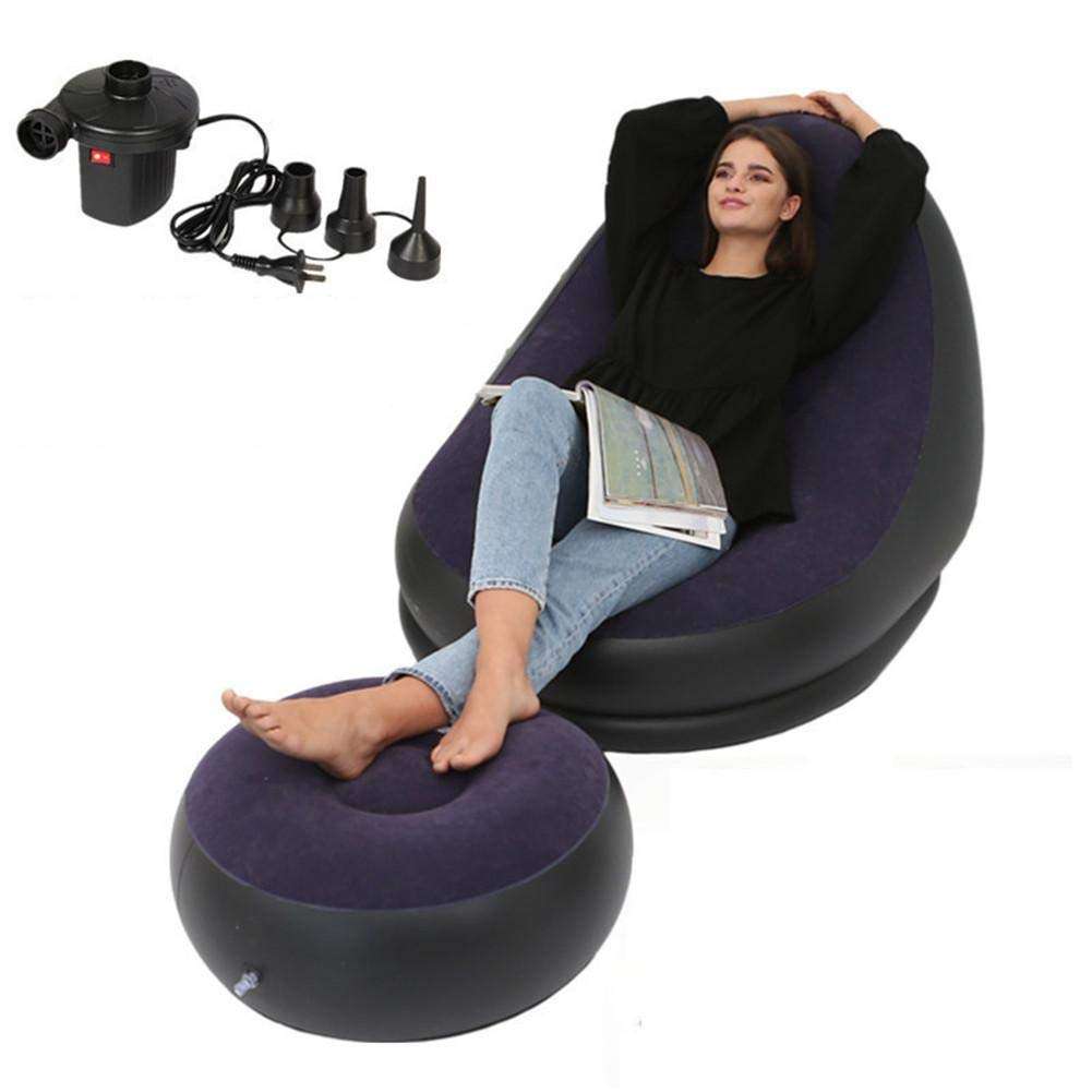 FENGLI Inflatable Cushion Lazy Sofa Soft Plush Fabric with Sofa Lounge Chair Leg Stool and Air Pump, Stylish Design, Comfortable Inflatable Sofa Lounge Chair, Suitable for Indoor and Outdoor 3