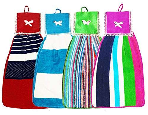 N G Products Double Sided Printed Soft Cotton Hanging Hand Towel Napkin for Wash and Kitchen Basin (Multicolor) - Pack of 4 1