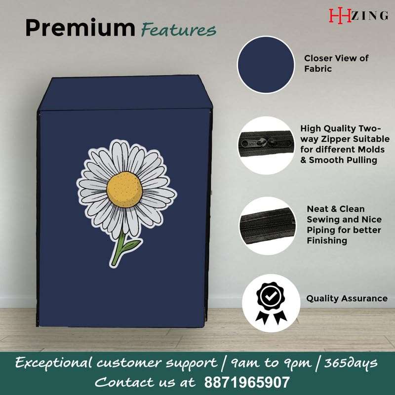 HIZING Waterproof Washing Machine Cover Front Load/Dishwasher, Universal Compatible/Suitable for - 6.5 Kg, 7 Kg, 7.5 Kg, 8 Kg Bosch/LG/Samsung/Whirlpool/LLYOD/Godrej Solid Blue Sunflower Print 4