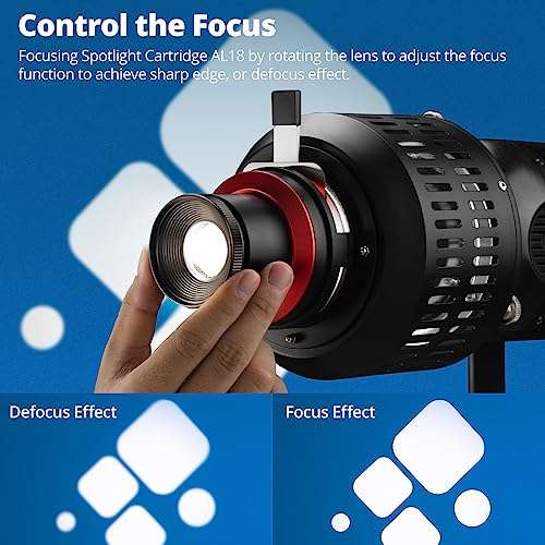 AMBITFUL AL-18 Pro Projector LED Light Snoot, Bowens Mount Optical Snoot Light Cylinder, Spotlight for Photography, for VL150 SL60W SL60II SL150II SL50III LED Light with 40 Pcs GOBO + Bag 4