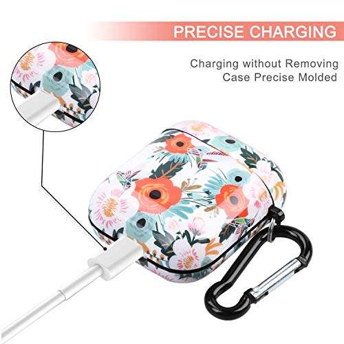 iLeadon Airpods Case Cover, Full Protective Airpods Skin Cover with Keychain Compatible Apple AirPods 2/1, Shockproof Airpods Case Accessories for Girls Women Men - Floral 5