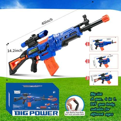 Bigpower Electric Kids Toy Sniper Rifle with Scope Tactical Vest Kit,4 in 1 Automatic Kids Sniper Rifle Toy Guns for Boys 8-12,Rifle Dart Guns Big Size,Toy Guns with Removable Magazines（2 Pcs 3