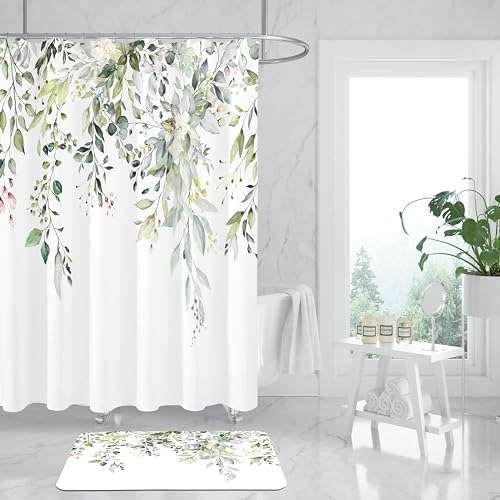 Gibelle Eucalyptus Leaves Bath Mat Rug Super Absorbent Quick Dry Thin Bathroom Rugs Fit Under Door Non Slip Rubber Backed Bathroom Floor Mat for in Front of Bathtub Sink Shower (20"x32", Sage Green) 6