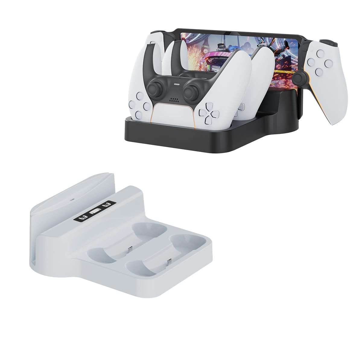 Charger Station for PS5, 2 in 1 Charging Dock for PlayStation PS5 Portal Controller & Remote Player Charging Stand with 2 Type C Plug and Cable, Portable Charging Dock Station (White) 1