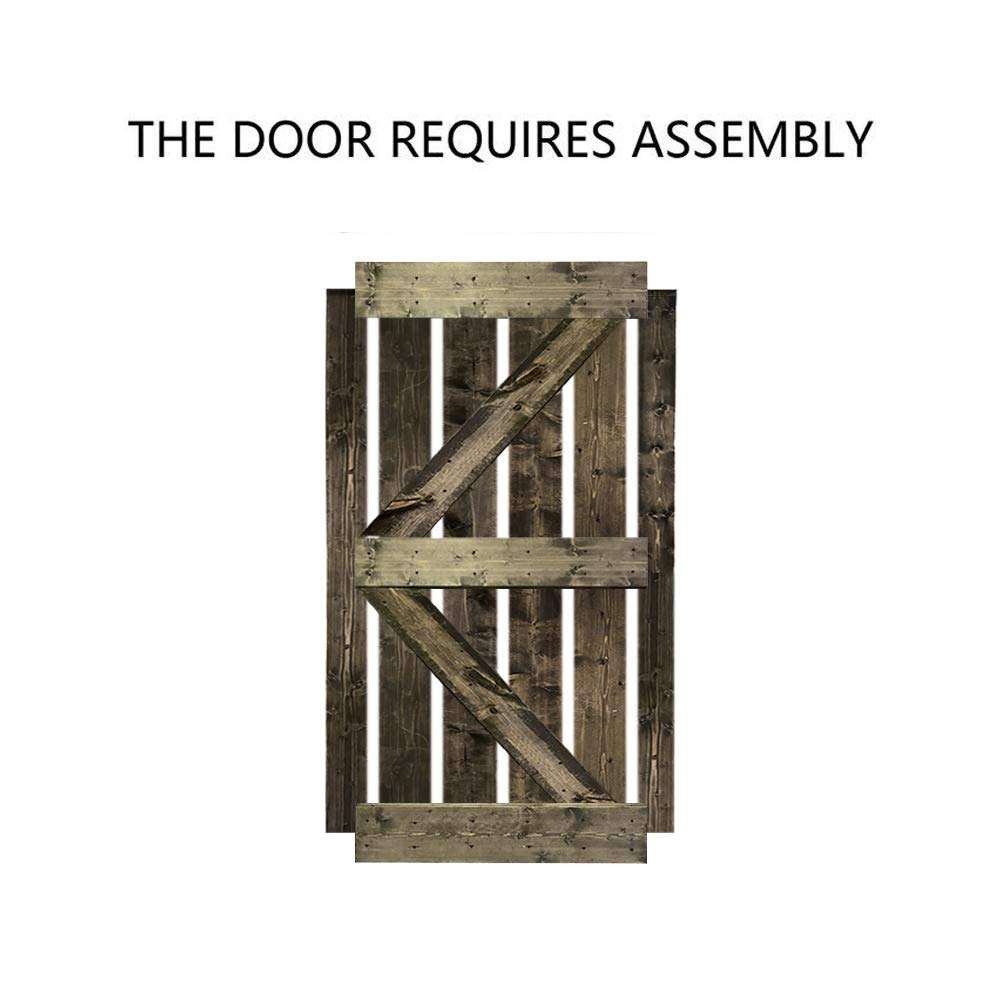 TMS K Series Stained Solid Knotty Pine Wood Interior Sliding Barn Door with Sliding Hardware Kit (84" X36", Espresso) 3