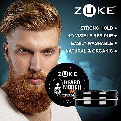 Zuke Beard & Mooch Wax For Strong Hold - With Vitamin-E, Almond Oil & Sunflower Oil (50g) 3