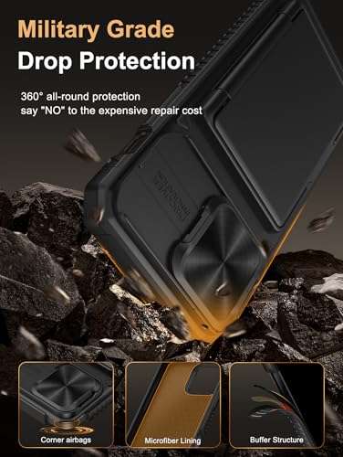 Vihibii for iPhone 14 Pro Max Back Cover with Card Holder (4 Cards) [RFID Blocking] & Slide Camera Cover, Military Grade Drop Protection, Rugged Hard Back & Silicone Edge Wallet Phone Case 6.7", Black 5