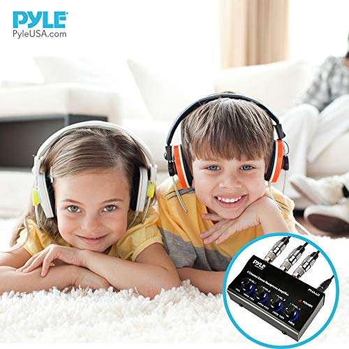 Pyle 4-Channel Portable Stereo Headphone Amplifier - Professional Multi Channel Mini Earphone Splitter Amp w/ 4 ¼” Balanced TRS Headphones Output Jack and 1/4" TRS Audio Input For Sound Mixer 6