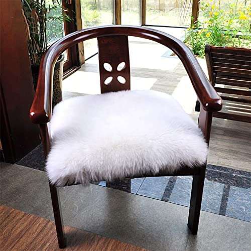 Softlife Square Faux Fur Sheepskin Chair Cover Seat Cushion Pad Super Soft Area Rugs for Living Bedroom Sofa (1.6ft x 1.6ft, White, pack of 2) 3