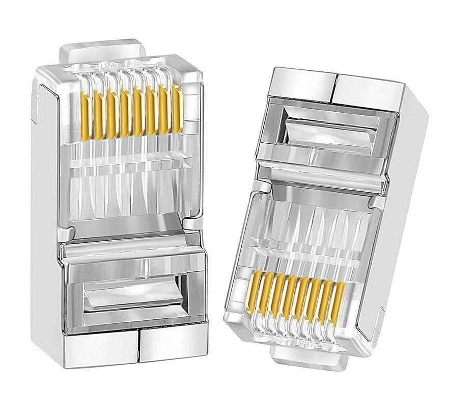 FEDUS RJ45 STP Connector Pack 4 Cat5, Cat5E, Cat6, Shielded RJ45 Nickel Plated 8P8C Ethernet Modular LAN Crimp Module Plug FTP STP Network Crimping Plug Ethernet Network Cable Plug 1
