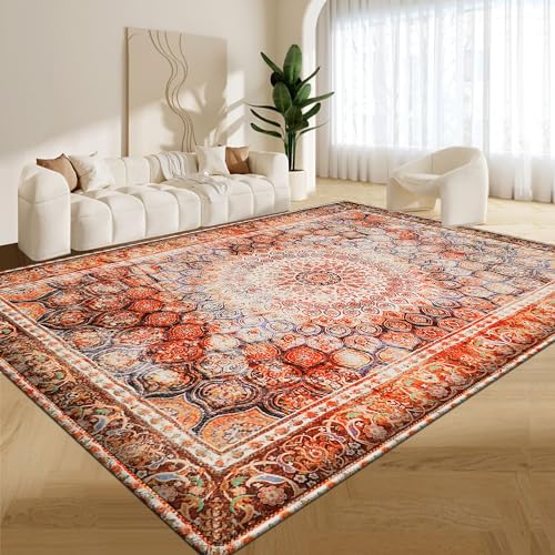 Boho Small Hallway Runner Vintage Faux Wool Throw Non Slip Washable Area Entryway Floor Carpet Red Orange Rug for Bedroom Bathroom Kitchen Laundry Entrance Office Dorm