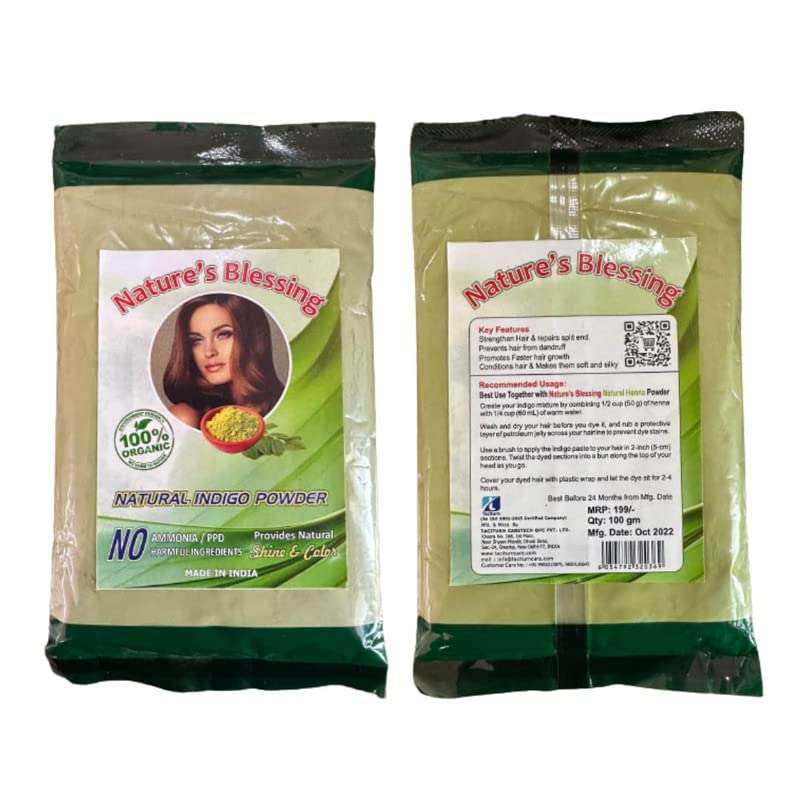 Indigo Powder Organic for Hair Colour Nature's Blessing Henna Organic Herbs Powder, No Ammonia/PPD, Anti Dandruff, Repair Split, Strengthen Hair - 100gm (Pack of 10) 4