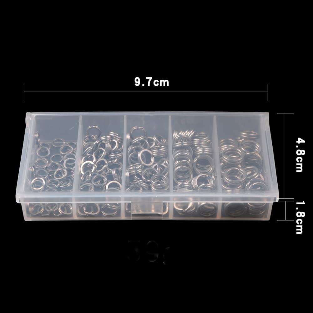 esowemsn A Box of 200pcs Stainless Steel Fishing Split Rings Double Fishing Lure Rings Kit Wire Snap Ring Fishing Lures Hook Connector 6-9mm Split Rings 4