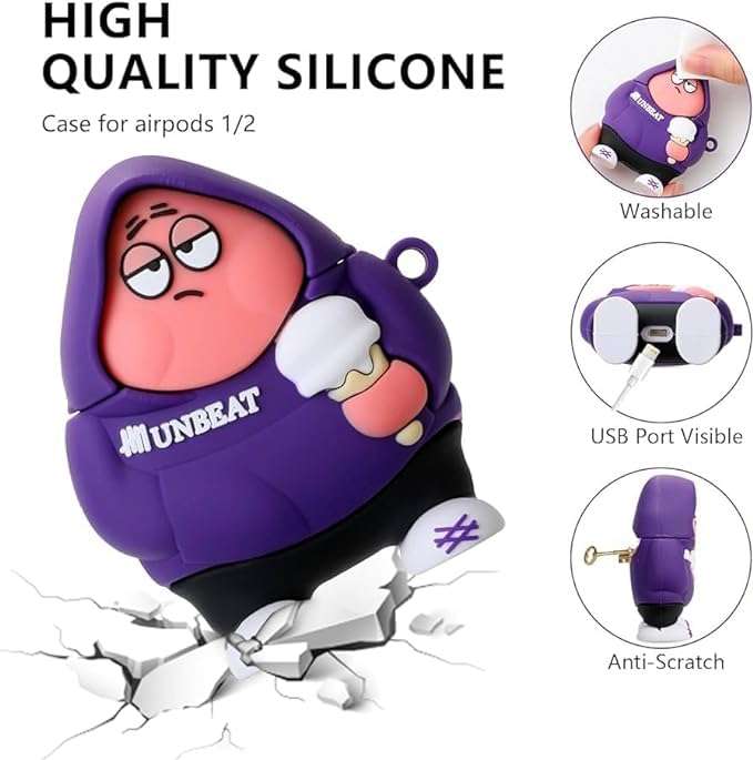 KHR Silicone Case Cover for AirPods 4 (2024), Cute Cartoon Characters Design Case with Keychain for AirPods 4 / AirPods 4 with Active Noise Cancellation (Unbeat) 3