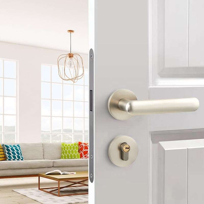 HIONJIN Magnetic Silent Bedroom Handle Room Door Lock Anti Insertion Wooden Door Split Door Handle(White-Patch Five-Pointed star4) 3