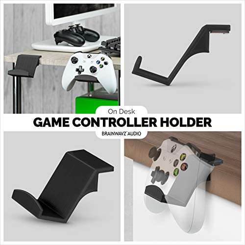 BRAINWAVZ Game Controller Desktop Stand Holder (2 Pack) for XBOX ONE 360 SWITCH PS4 STEAM PC NINTENDO, Universal Gamepad Accessories - No screws, Stick on, Black 2