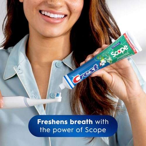 Crest + Scope Whitening Toothpaste - Pack of 3, 5.4 Oz Tubes - Anticavity Fluoride Toothpaste, Fresh Breath, Kills Germs - Tartar Protection, Enamel Protection - Minty Fresh Flavor 3