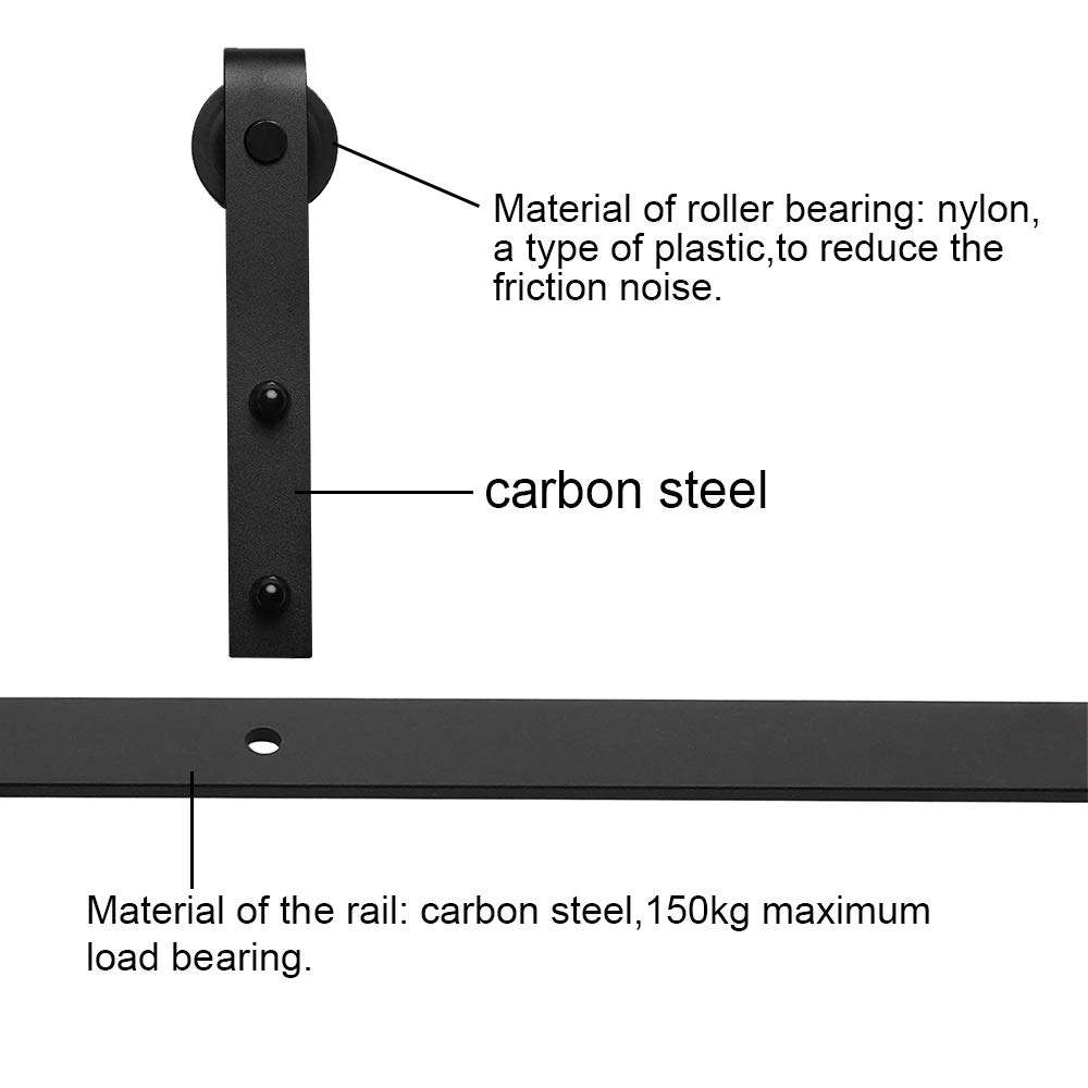 6FT Sliding Barn Door Hardware Closet Kit Basic Sliding Track Roller for Single Door,Black J-Shaped Hangers （gifsin） 3