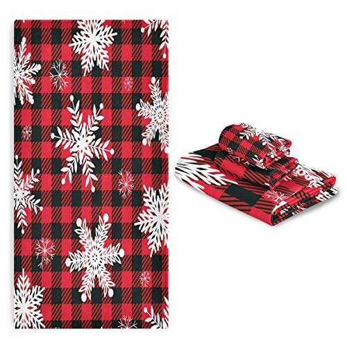 Vdsrup Buffalo Plaid Snowflakes Towels Set of 3 Red Check Winter Christmas Hand Towel Bath Towel Washcloth Soft Thin Face Guest Towel Kitchen Tea Dish Towels Bathroom Decorations Housewarming Gifts 1