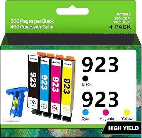 923 Ink Cartridges for HP Printers Compatible for HP 923 Ink Cartridges HP923 for HP Officejet Pro 8130e 8120e 8135e 8139e 8120e 8125e Printers (4 Pack 923 Ink Black Cyan Magenta Yellow Without Chip) 1