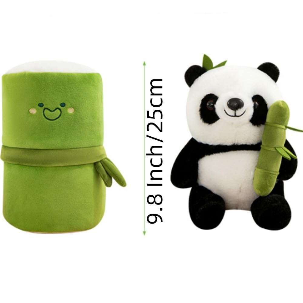 OUKEYI Panda Stuffed Animals Panda Bamboo Plush Toy 9.8 Inch/25cm Bamboo Tube Panda Pillow Stuffed Panda Bear Plushies Panda Doll Gifts for Boys Girls, Black 5