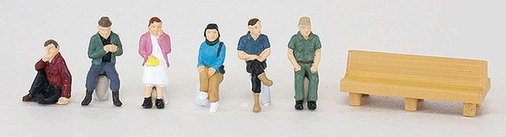 Walthers SceneMaster - People Sitting -- pkg(6) w/1 Bench - HO