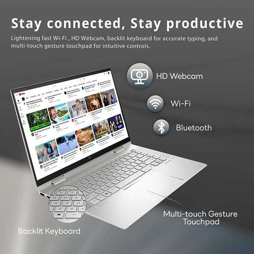HP Envy x360 Convertible 2-in-1 Laptop, 15.6" FHD Touchscreen Display, Intel Core i5-1135G7, 32GB RAM, 2TB SSD, Backlit Keyboard, Iris Xe Graphics, HD Webcam, WiFi 6, Win 11, Silver, 32GB USB Card 4