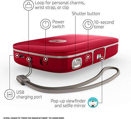 HP Sprocket 2-in-1 Portable Photo Printer & Instant Camera, print social media photos on 2x3" sticky-backed paper - Red (2FB98A) 4