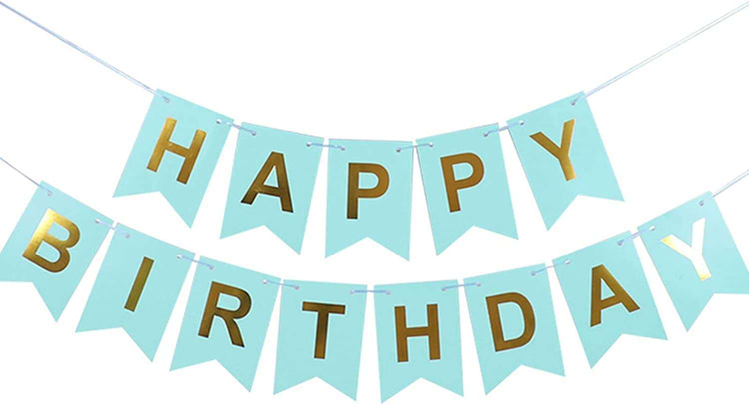 atorakushon Sky Blue and Golden Happy Birthday Paper Banner With 100Pc Sky Pastel Latex Balloons Decoration For Boys Girls Boyfriend Girlfriend Cuple Kids Birthday Celebrations Decorative Items Décor 3