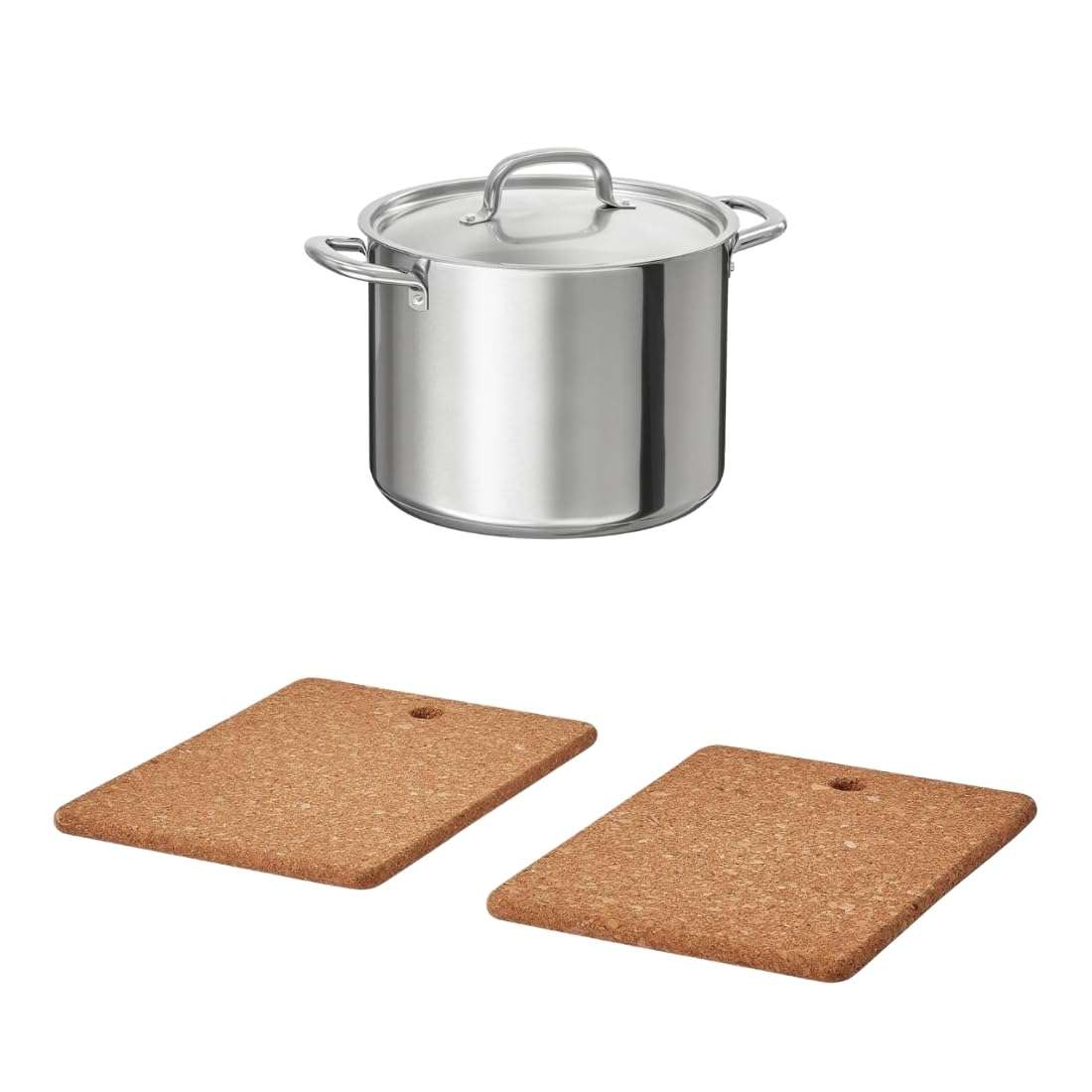 IKEA Cooking Set: Pot with lid 8l, Stainless Steel & 2-Pack Heat Pot Stand, Cork, 23x17 cm 1