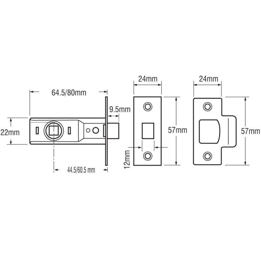 Union Locks 64mm Tubular Mortice Latch 2648 - Polished Brass 2