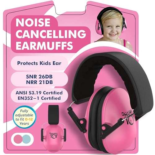 My Happy Tot Noise Cancelling Headphones for Kids, Adjustable Baby Ear Protection Earmuffs with Ergonomic Design, Pink 1