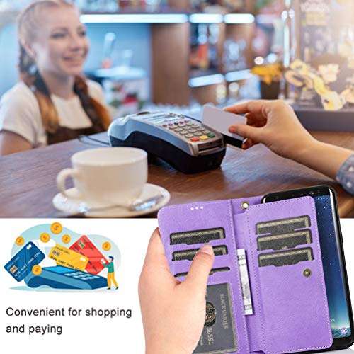 Samsung S8 Plus Wallets Case for Women/Men,PU Leather Protective Case with Card Holder Wallet Strap Money Pouch Detachable Magnet Cover Galaxy S8 Plus Flip Case Folio Zipper Purse Phone Case Purple 3