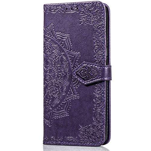 for Samsung Galaxy S8 Plus Phone case,PU Leather Wallet Embossed Mandala Floral Flowers Case Flip Cover Card Holder with Magnetic Closure (Purple, Galaxy S8 Plus) 3