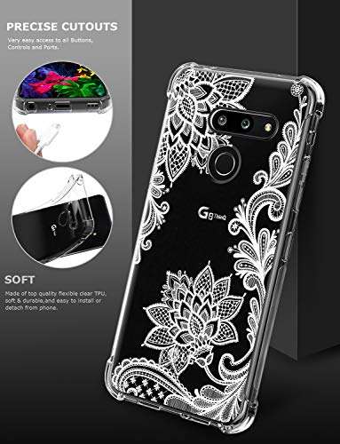GREATRULY Floral Clear Pretty Phone Case for LG G8 ThinQ (2019 Release) for Women Girls,Flower Design Transparent Slim Soft Drop Proof TPU Bumper Cushion Silicone Cover Shell,FL-S 5