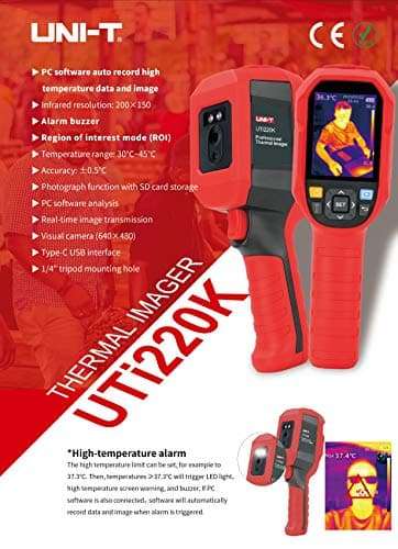 Handheld Non-Contact Body Temperature Thermal Imaging Camera Fever Detection Screening 30℃ - 45℃ (86 F - 113 F) with Resolution 200x150 and 2.8" LCD Screen and High Temperature Alarm (220K) 5