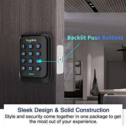 Keyless Entry Door Lock, Hugolog Electronic Keypad Deadbolt Auto Lock, Easy to Install and Program, Battery Backup for Front Door, Garage Door, Back and Side Door, Bedroom Door, Black … 5